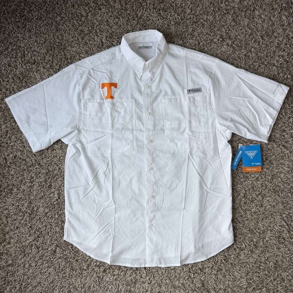 Columbia PFG Tennessee Volunteers White Fishing Shirt Men's Medium Short Sleeve